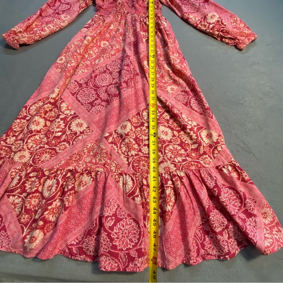 Japna Women’s pink & white Floral long sleeve Maxi Dress, Ruffle hem, V-neck, S - Picture 7 of 11